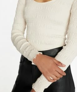 Frame-denim Smocked Long Sleeve Knit Top -- Bone