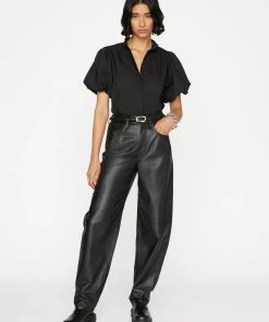 Frame-denim Women Pleated Puff Sleeve Top -- Noir