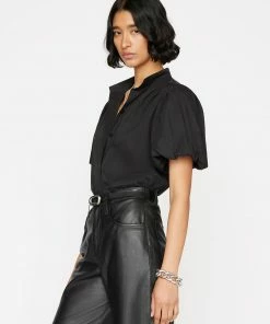 Promo π Frame-denim π© Women Pleated Puff Sleeve Top -- Noir 𧨠10 Frame-denim Women Pleated Puff Sleeve Top -- Noir