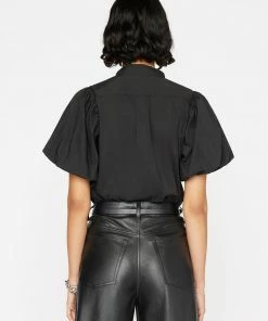 Promo π Frame-denim π© Women Pleated Puff Sleeve Top -- Noir 𧨠11 Frame-denim Women Pleated Puff Sleeve Top -- Noir