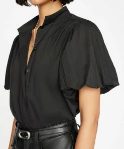 Promo π Frame-denim π© Women Pleated Puff Sleeve Top -- Noir 𧨠9 Frame-denim Women Pleated Puff Sleeve Top -- Noir