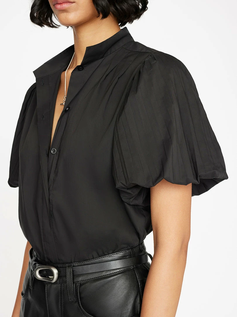 Promo π Frame-denim π© Women Pleated Puff Sleeve Top -- Noir 𧨠4 Frame-denim Women Pleated Puff Sleeve Top -- Noir