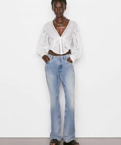 Frame-denim Women Inset Lace Empire Blouse -- Blanc