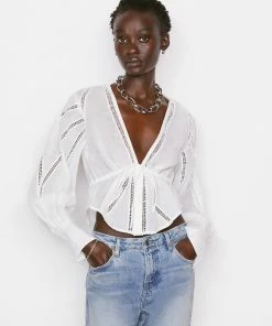Frame-denim Women Inset Lace Empire Blouse -- Blanc