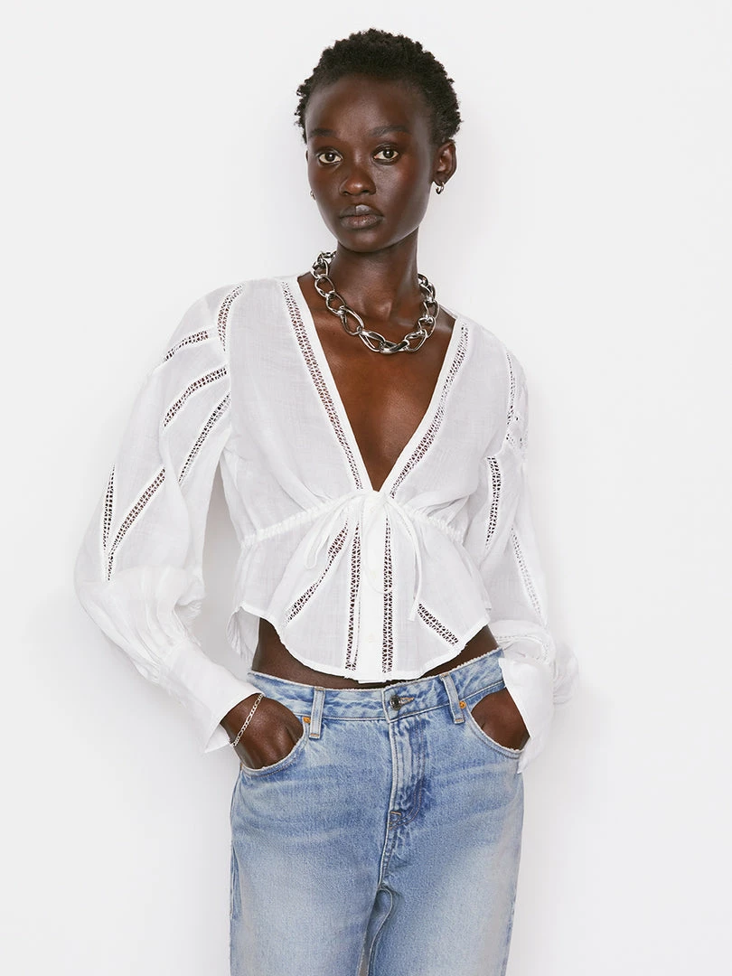 Coupon π Frame-denim π© Women Inset Lace Empire Blouse -- Blanc π 1 Frame-denim Women Inset Lace Empire Blouse -- Blanc