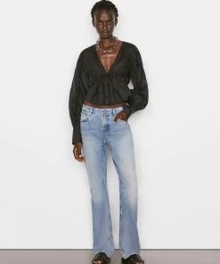 Frame-denim Inset Lace Empire Blouse -- Noir