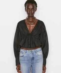 Frame-denim Inset Lace Empire Blouse -- Noir