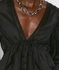 Frame-denim Inset Lace Empire Blouse -- Noir