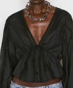 Frame-denim Inset Lace Empire Blouse -- Noir