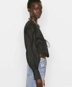 Frame-denim Inset Lace Empire Blouse -- Noir