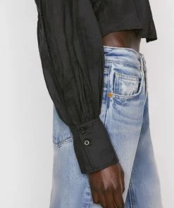 Frame-denim Inset Lace Empire Blouse -- Noir