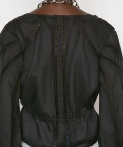 Frame-denim Inset Lace Empire Blouse -- Noir