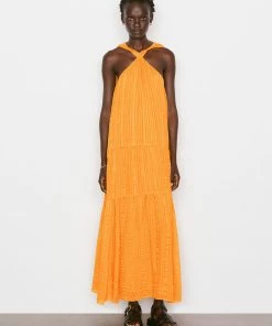 Frame-denim Draped Halter Maxi Dress -- Kumquat