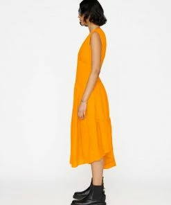 Frame-denim Women Gathered Seam Dress -- Kumquat