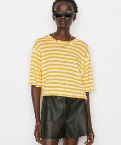 Frame-denim Striped Boxy Crop Tee -- Kumquat Multi