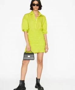 Frame-denim Smocked Shirt Dress -- Flash Lime Women