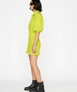 Frame-denim Smocked Shirt Dress -- Flash Lime Women