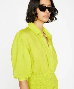 Frame-denim Smocked Shirt Dress -- Flash Lime Women