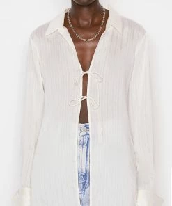 Frame-denim Delicate Tie Front Top -- Bone