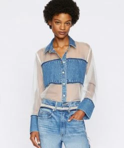 Frame-denim Atelier Sheer Insert Shirt -- Azul Women