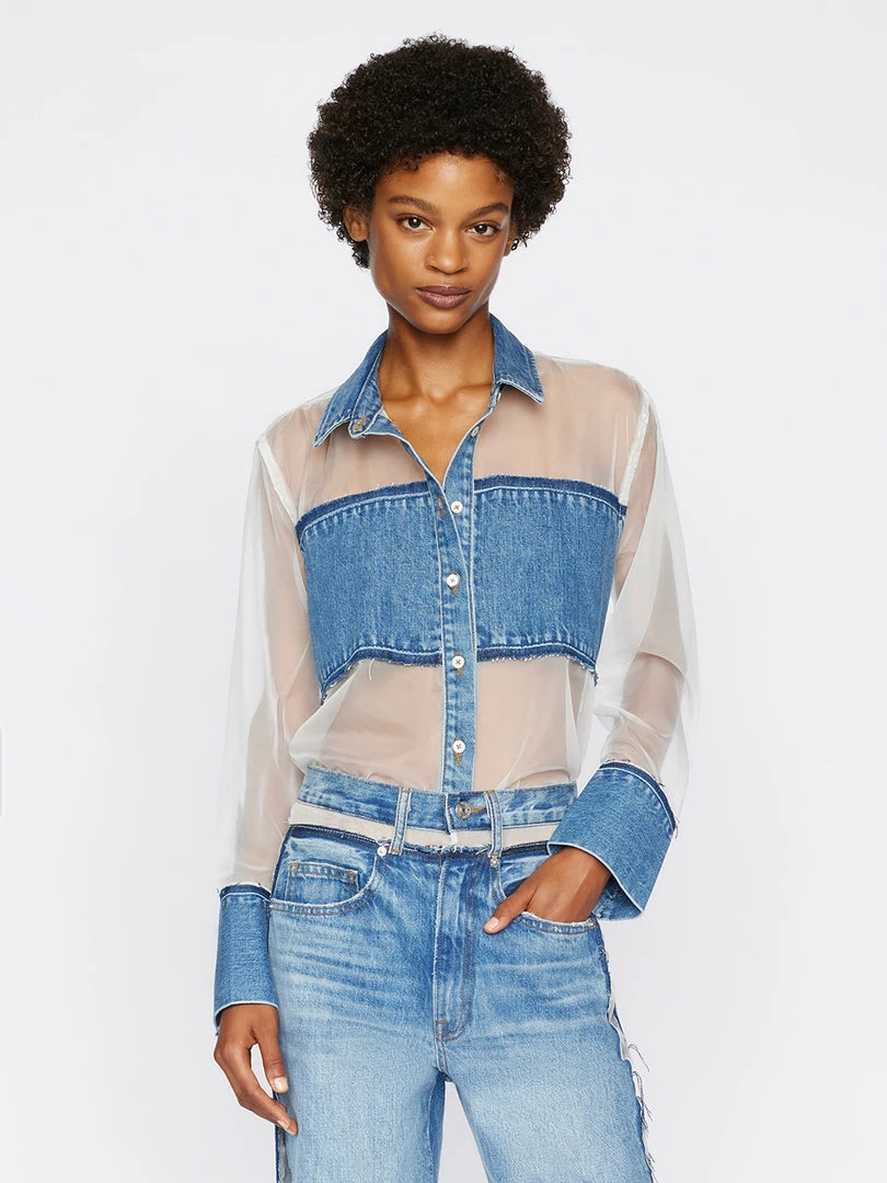 Wholesale β¨ Frame-denim Atelier Sheer Insert π Shirt -- Azul π© Women π 1 Frame-denim Atelier Sheer Insert Shirt -- Azul Women