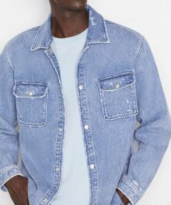 Brand new β Frame-denim Men Denim π Shirt Jacket -- Indigo Shred π 7 Frame-denim Men Denim Shirt Jacket -- Indigo Shred