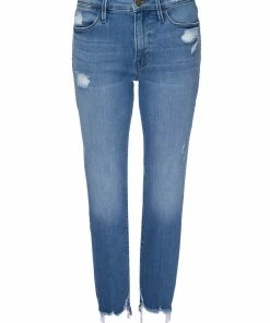 Frame-denim Women Le High Straight -- Laskey Rips