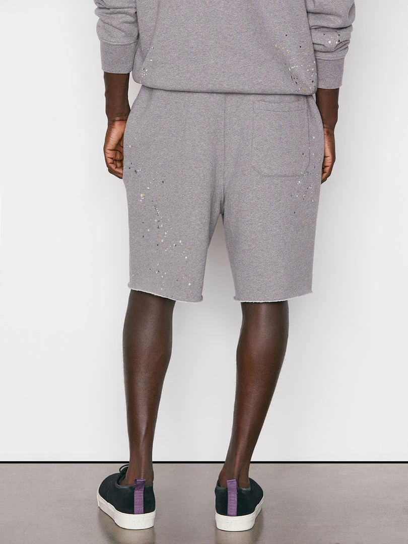 New π Frame-denim Logo Splash Paint Sweatshort -- Grey Melange π 9 Frame-denim Logo Splash Paint Sweatshort -- Grey Melange