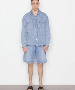 Frame-denim Men Oversized Denim Shirt -- Blue Washed