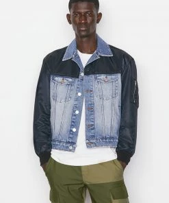 Frame-denim Denim And Nylon Bomber -- Blue Indigo/Noir Nylon