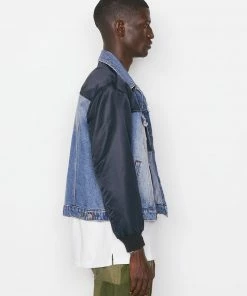 Frame-denim Denim And Nylon Bomber -- Blue Indigo/Noir Nylon