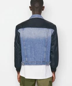 Frame-denim Denim And Nylon Bomber -- Blue Indigo/Noir Nylon