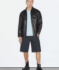 Frame-denim Men Modern Leather Long Sleeve Zip Shirt -- Noir