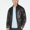 Frame-denim Men Modern Leather Long Sleeve Zip Shirt -- Noir