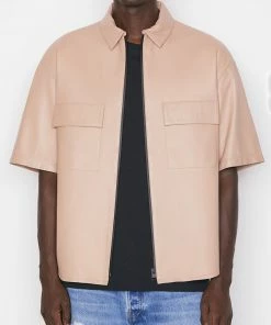 Frame-denim Modern Leather Short Sleeve Zip Shirt -- Brick Men