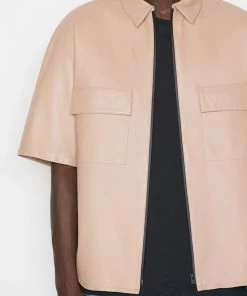 Frame-denim Modern Leather Short Sleeve Zip Shirt -- Brick Men