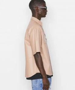 Frame-denim Modern Leather Short Sleeve Zip Shirt -- Brick Men