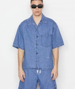 Frame-denim Short Sleeve Silk Denim Shirt -- Blue Jean Men