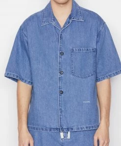 Frame-denim Short Sleeve Silk Denim Shirt -- Blue Jean Men