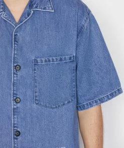 Frame-denim Short Sleeve Silk Denim Shirt -- Blue Jean Men