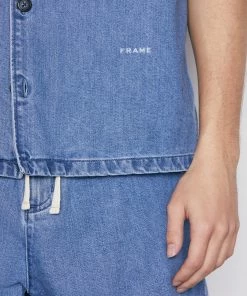 Frame-denim Short Sleeve Silk Denim Shirt -- Blue Jean Men