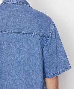 Frame-denim Short Sleeve Silk Denim Shirt -- Blue Jean Men