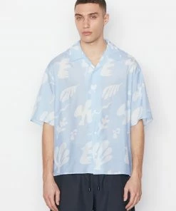Frame-denim Men Short Sleeve Summer Shirt -- Powder Blue Print