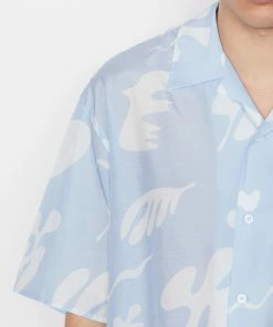 Frame-denim Men Short Sleeve Summer Shirt -- Powder Blue Print