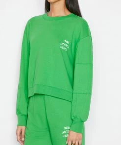 Frame-denim Mixed Crew Sweatshirt -- Grass Green