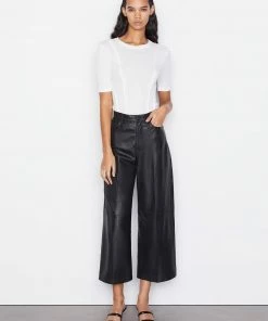 Frame-denim Leather High Rise Wide Crop -- Noir