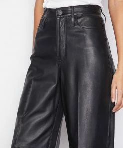 New π Frame-denim Leather High Rise Wide Crop -- Noir π 7 Frame-denim Leather High Rise Wide Crop -- Noir