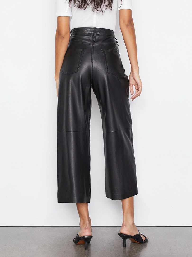 New π Frame-denim Leather High Rise Wide Crop -- Noir π 5 Frame-denim Leather High Rise Wide Crop -- Noir