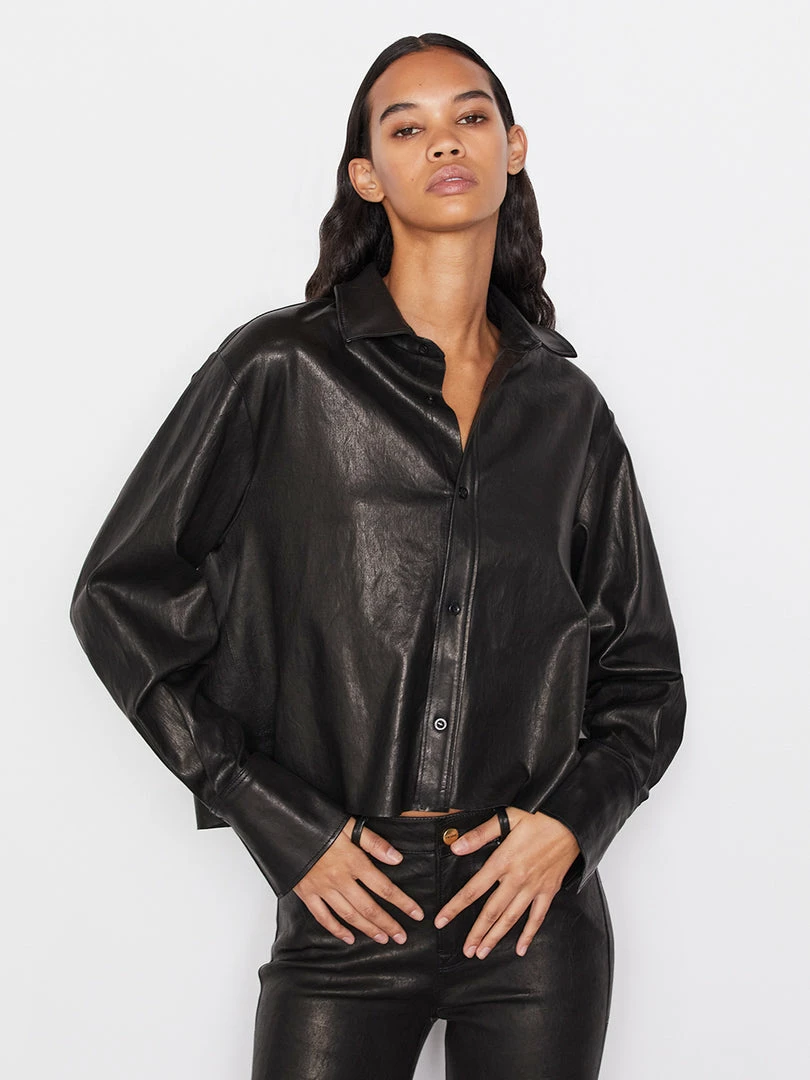 New π Frame-denim The Cutoff Oversized Leather π Shirt -- Noir π 1 Frame-denim The Cutoff Oversized Leather Shirt -- Noir