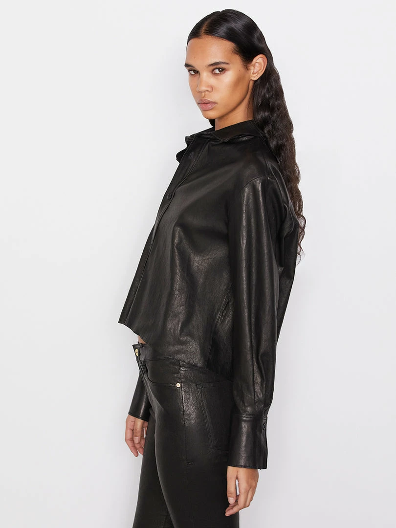 New π Frame-denim The Cutoff Oversized Leather π Shirt -- Noir π 4 Frame-denim The Cutoff Oversized Leather Shirt -- Noir